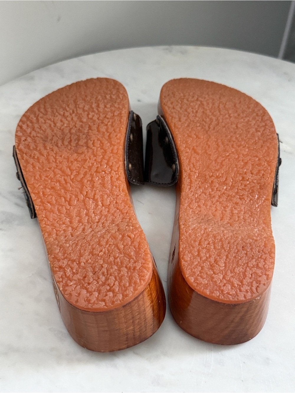 CHANEL Wood Slide Sandals with Gold CC Hardware Size 36 - Picture 8 of 12